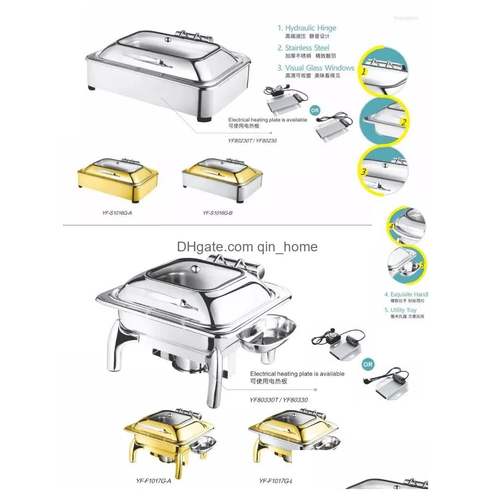 plates luxury gold color wedding stainless steel brass serving chef chafing dish warmer chaffing dishes copper buffet set pan