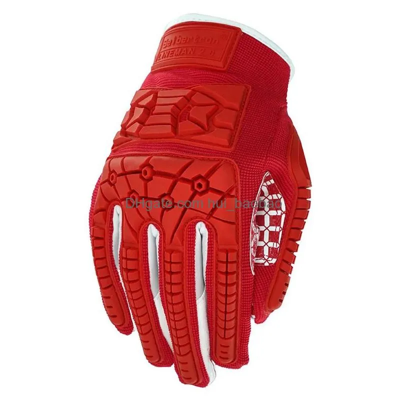 sports gloves seibertron lineman 2.0 padded palm american football receiver gloves flexible tpr impact protection rugby red glove adult