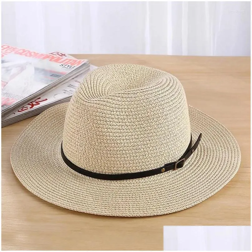 Berets Simple Summer Uni Ribbon Sun Hat Casual Vacation Panama Topper St Women Beach Jazz Men Hats Foldable Chapeau Drop Delivery Otiek