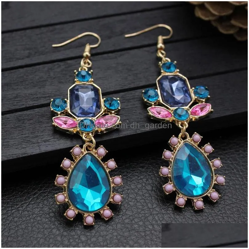 Stud Delicate Crystal Long Hook Dangle Earring For Women Girls Gold Plating Big Elegant Fashion Statement Drop Jewelry Gift Dhgarden Dhnmz