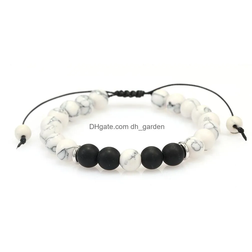 Beaded 8Mm Handmade White Agate Black Natural Lava Rock Stone Beads Chakra Bracelets For Men Women Fashion Elastic Healing Dhgarden Dhq9M