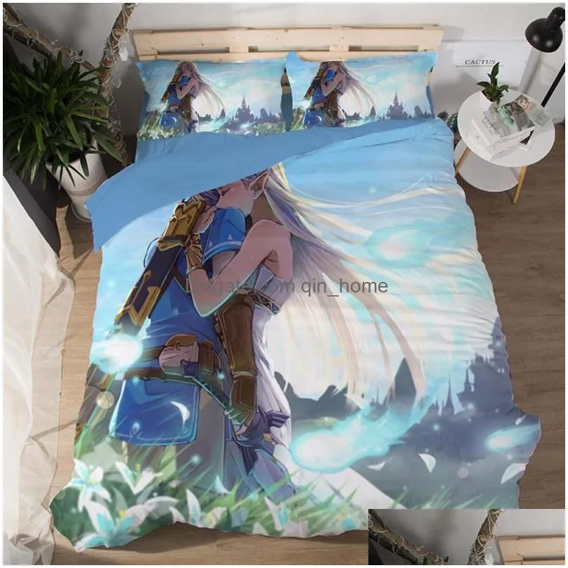 bedding sets legend of zelda fashion game 3d set angel with blue wings duvet cover colorful bedspreads cartoon kids 3pcs bedclothes