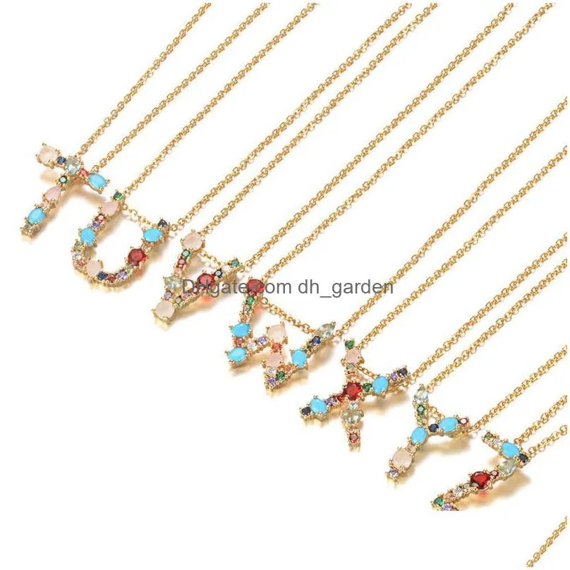 Pendant Necklaces A-Z 26 Intial Letter Pendant Necklace Colorf Alphabet Copper Inlaid Zircon Party Jewelry Gifts For Drop Delivery Jew Dhcto