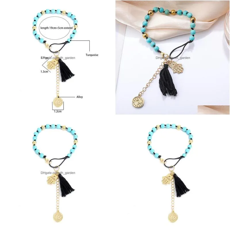 Chain 2021 Turquoise Braided Rope Chain Tassel Hand Palm Pendant Bracelet For Women Fashion Natural Stone Beads Bracelets D Dhgarden Dhlef
