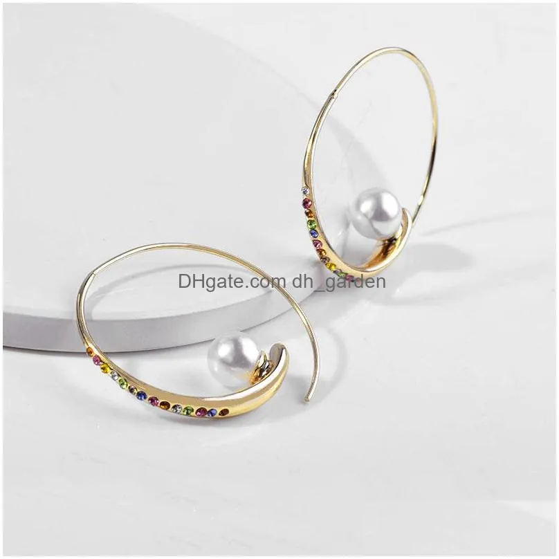 Hoop & Huggie New Fashion Pearl Colorf Crystal Big Hoop Earrings For Women Gold Metal Copper Large Circle Round Jewelry Wholesale Dro Dhkt3