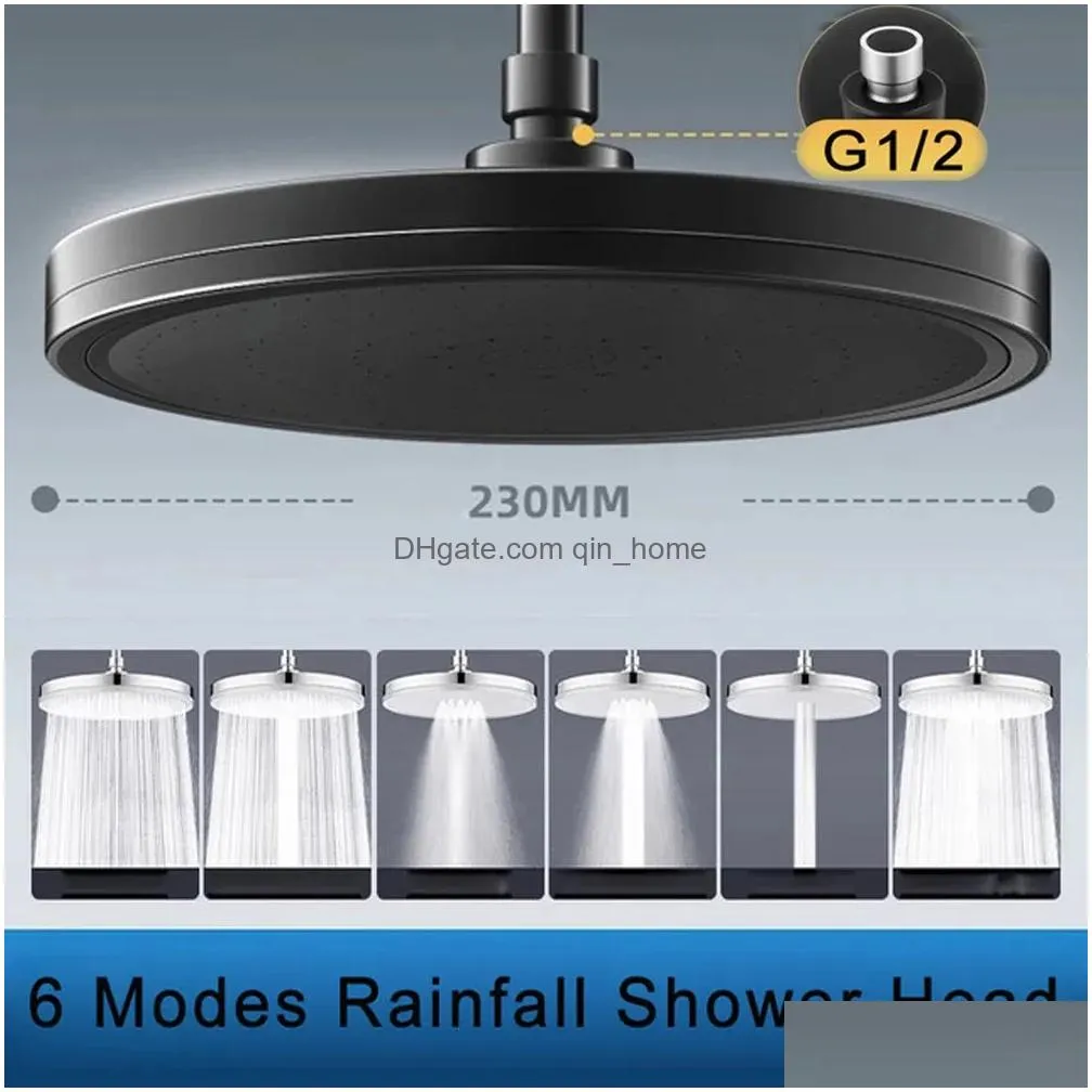 bathroom shower heads large flow supercharge rainfall ceiling mounted head silver 6 modes abs thicken high pressure accessories 231205