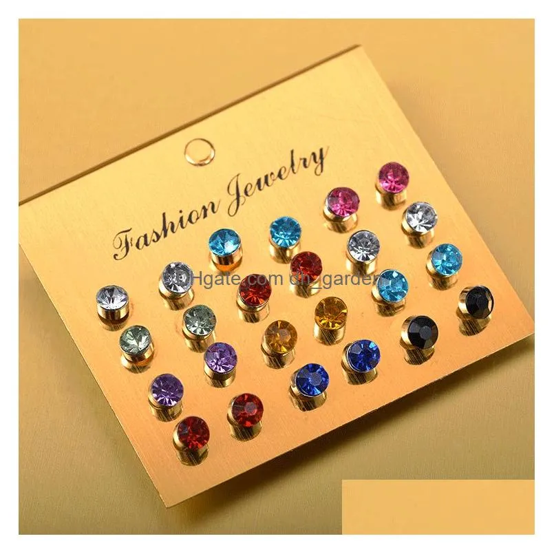 Stud 5Mm 12 Pairs Set Colorf White Crystal Earrings For Women Earring Jewelry Rhinestones Stud Fashion New Gift Wholesale Drop Delive Dhsvd