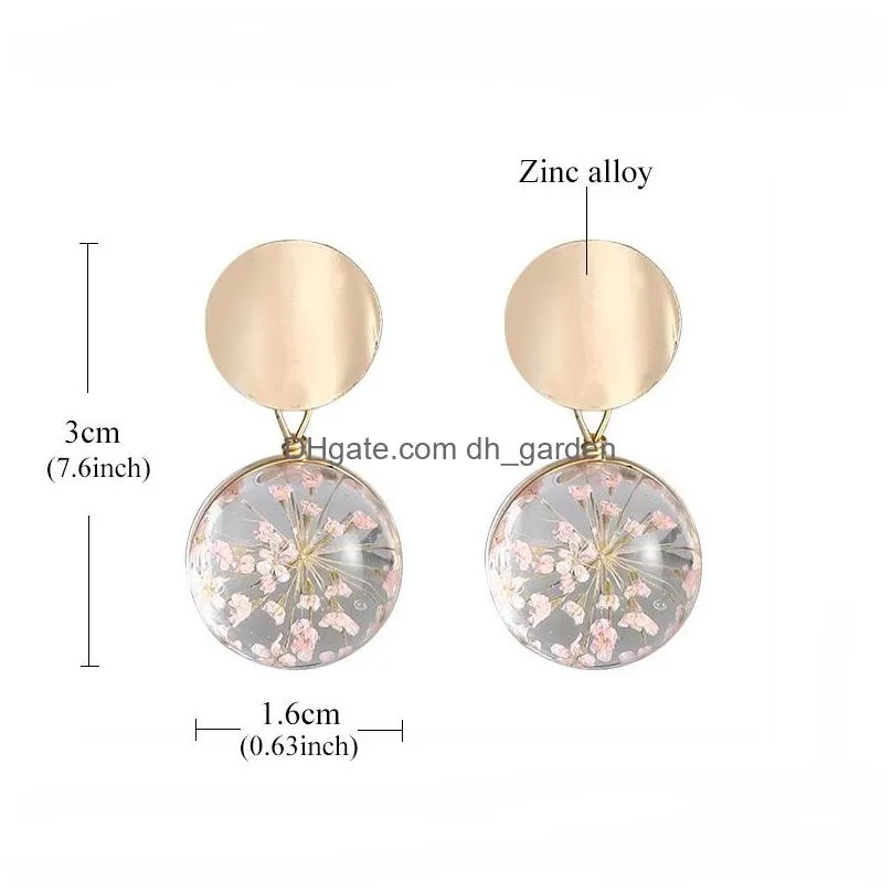 Stud Fashion Dried Flower Glass Sequin Dangle Hanging Earrings For Women Wedding Transparent Ball Gold Plating Drop Jewelry Dhgarden Dhpcp