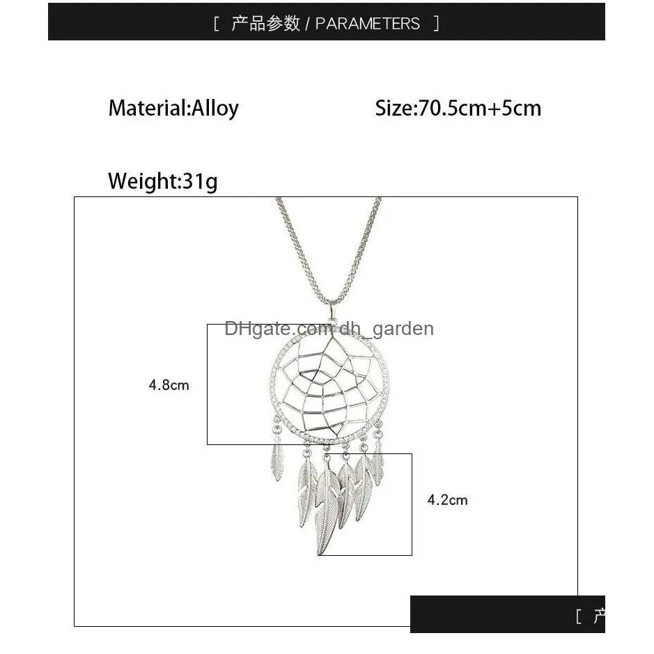 Pendant Necklaces New Round Hollow Dream Catcher Crystal Choker Necklace For Women Long Leaf Feather Tasssel Pendant Alloy J Dhgarden Dh3Vf