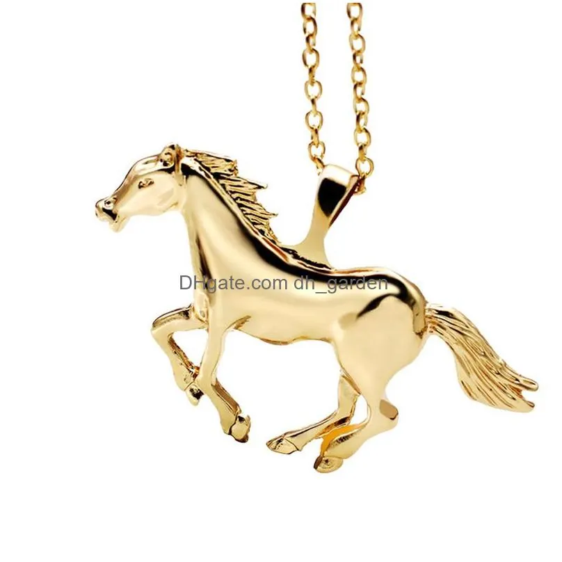 Pendant Necklaces New Arrival Sliver Gold Horse Shape Chain Necklece For Women Girl Cute Animal 64X41Mm Pendants Necklace Lu Dhgarden Dhsxa