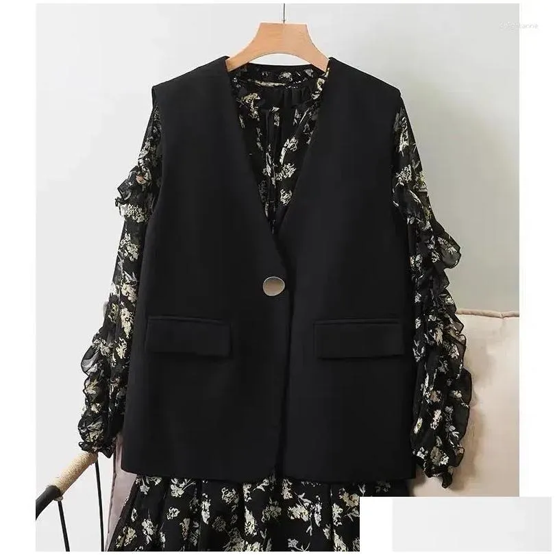 women`s vests fashion suit vest female casual tops 2024 spring autumn korean waistcoat slim sleeveless jacket