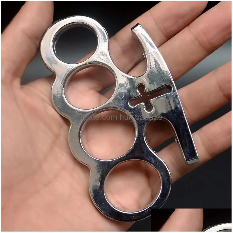 cross metal knuckle duster four finger tiger fist buckle outdoor camping security defense tiger ring buckle self-defense edc tool