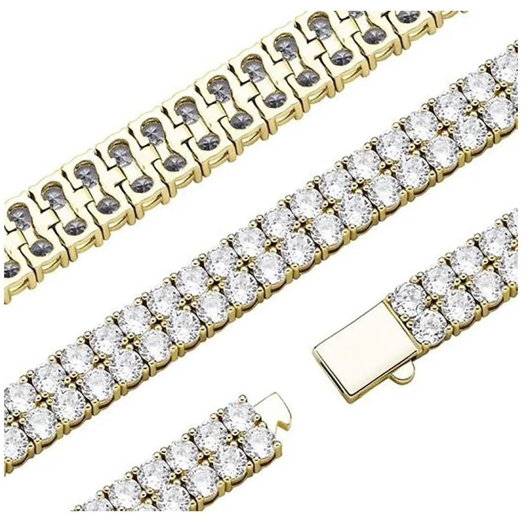 Tennis 2 Row Tennis Bracelet 4Mm Zircon Lab Diamond Hip Hop Jewelry Iced Necklace 7Inch 8Inch Length 14K Gold Sier Bangle Drop Delive Otkg6
