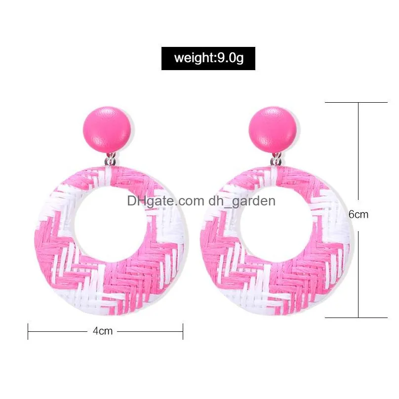 Dangle & Chandelier New Bohemian Round Geometric Raffia Dangle Earrings For Women Fashion Handmade Woven 6 Color Hoop Earri Dhgarden Dh08K