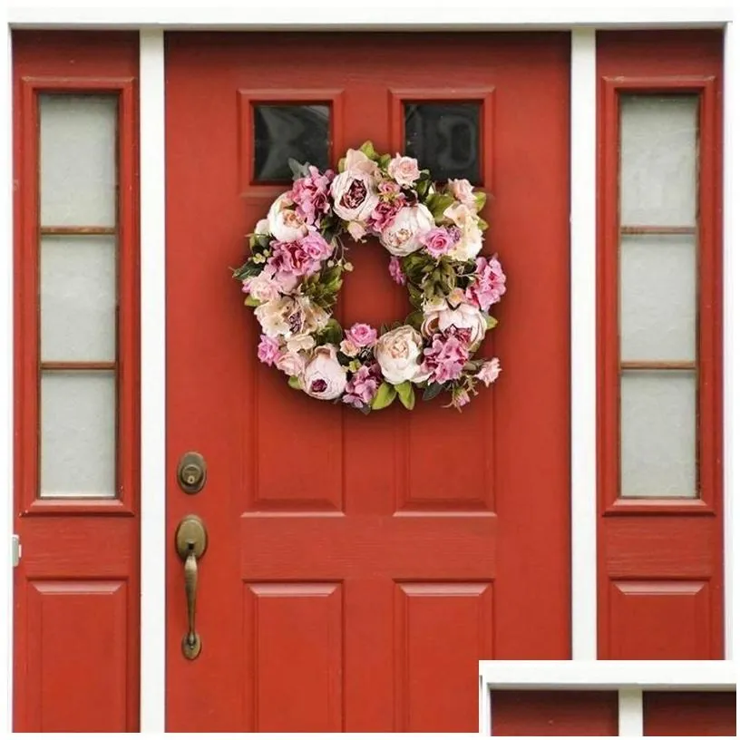 Decorative Flowers Wreaths Artificial Flower Wreath Peony 16Inch Door Spring Round For The Front Wedding Home Decor Drop Delivery
