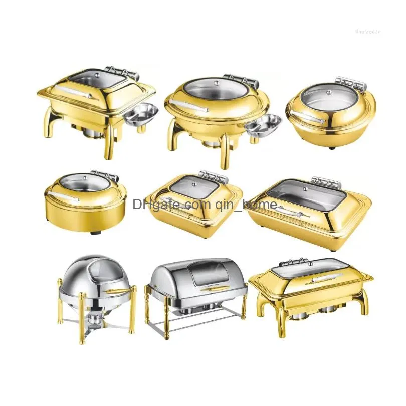 plates luxury gold color wedding stainless steel brass serving chef chafing dish warmer chaffing dishes copper buffet set pan