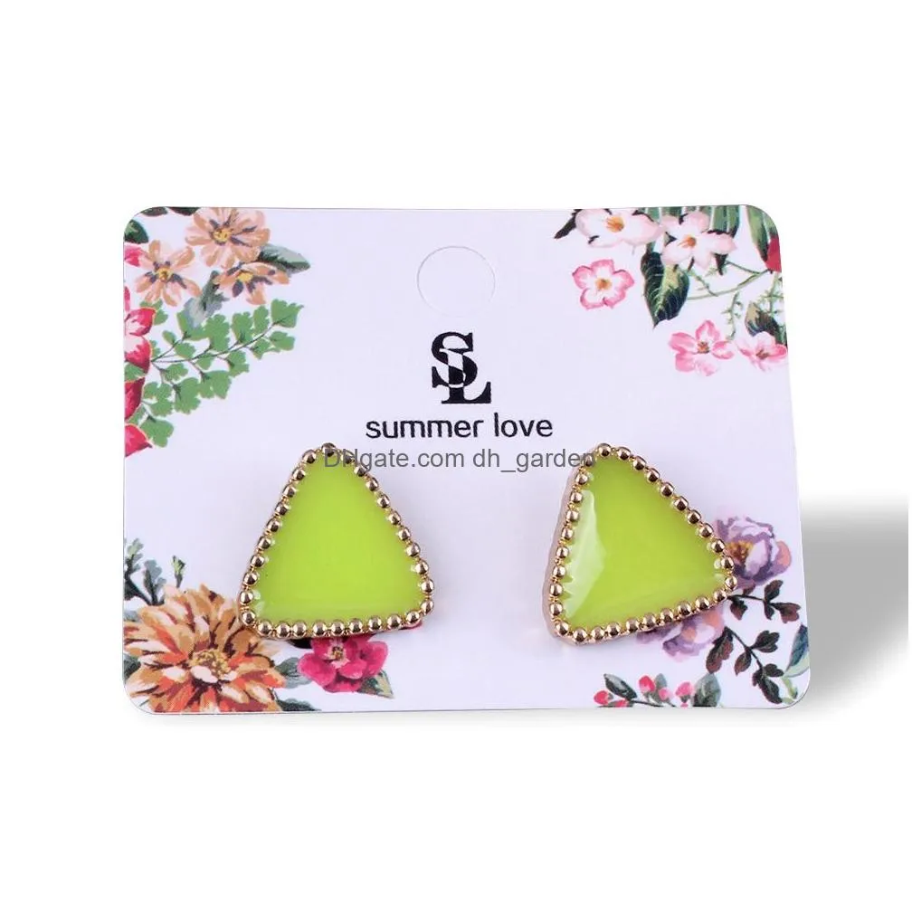Stud 6 Color Sweet Pink Green Enamel Stud Earring For Woman Kid Girl Ear Accessories Cute Geometry Triangle Earings Stateme Dhgarden Dhc7E