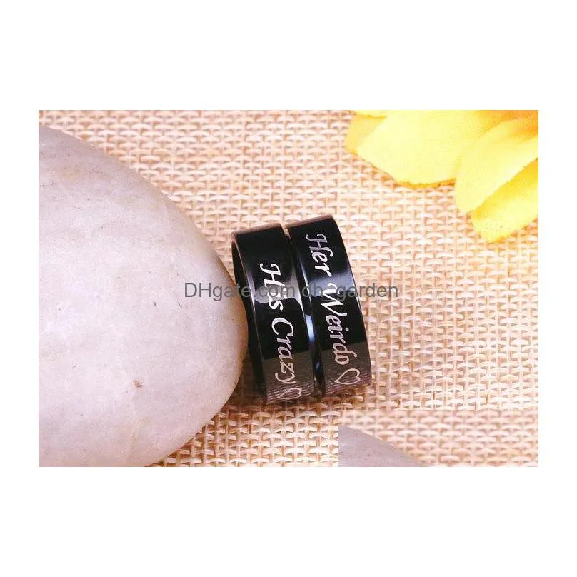 Cluster Rings High Quality Titanium Steel Couple Rings For Women Men His Crazy Her Weirdo Black Sier Wedding Ring Fashion Jewelry Acc Dhsk1