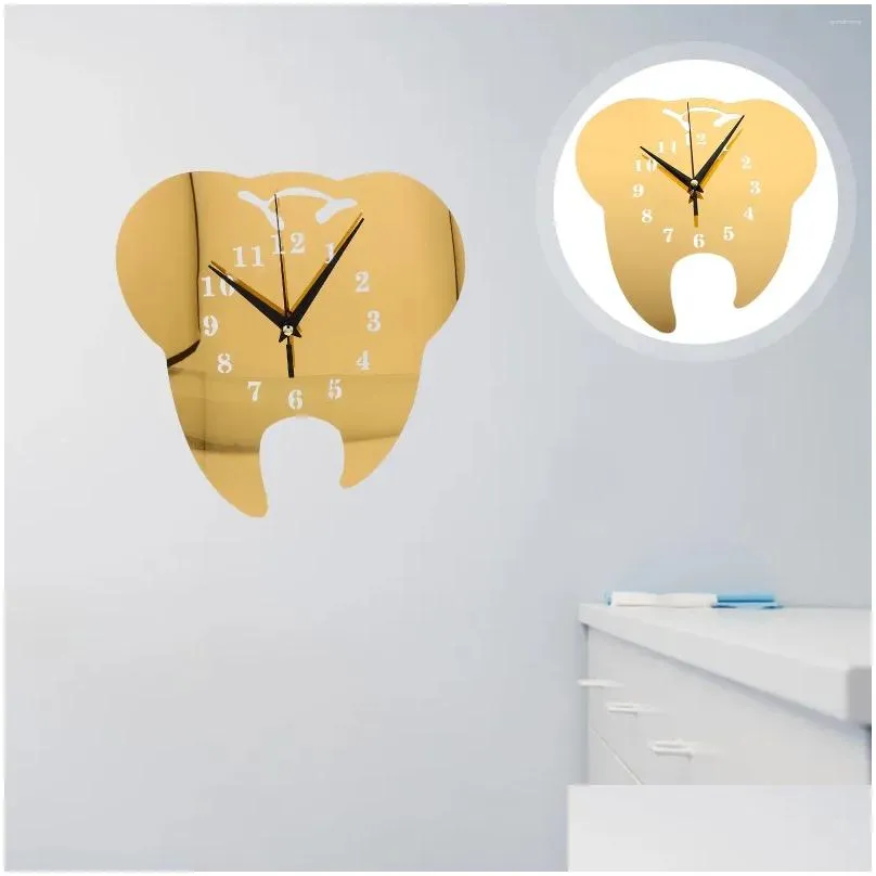 Wall Clocks Unique Tooth-Shaped Mirror Clock Modern Dental Clinic Silent Decorative Office Acrylic Drop Delivery Otmgo