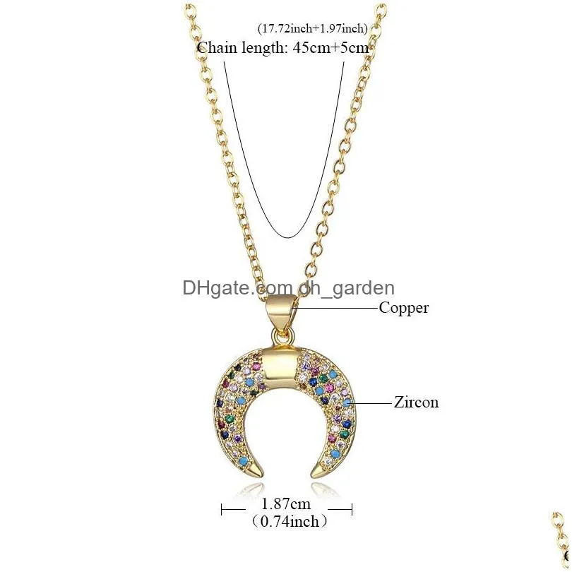 Pendant Necklaces New Arrival Rainbow Cz Moon Pendant Necklace For Women Crescent Zircon Charm Fashion Elegant Jewelry Ladies Gift Dro Dhdqq