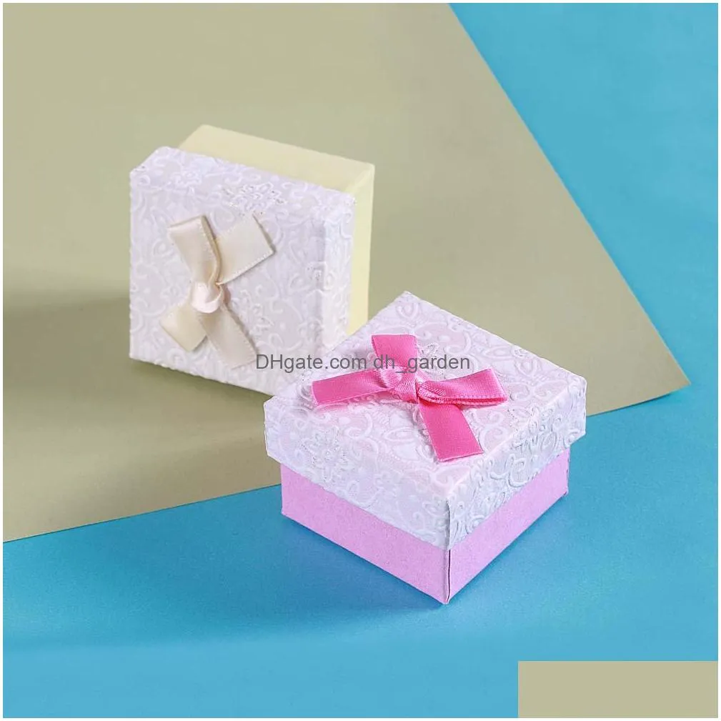 Other Arrival Cute Cardboard Flower Fancy Paper Gift Box For Small Jewelry Sweet Ribbon Bow 464634Mm 4 Color Wholesale Drop Delivery J Dh0Ib