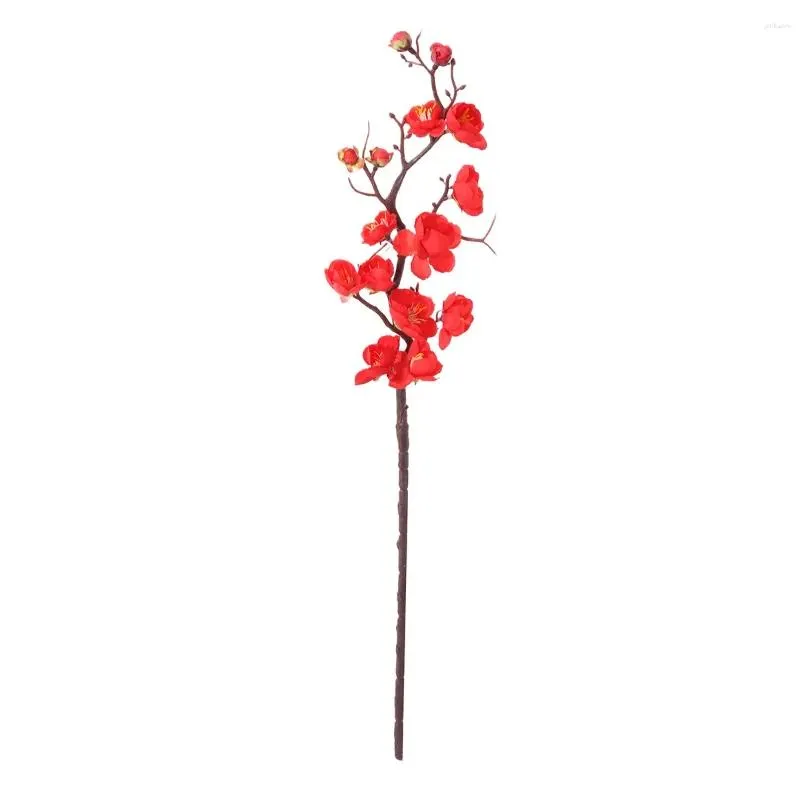 decorative flowers 5pcs 60cm artificial plum blossom fake home wedding decoration (red)