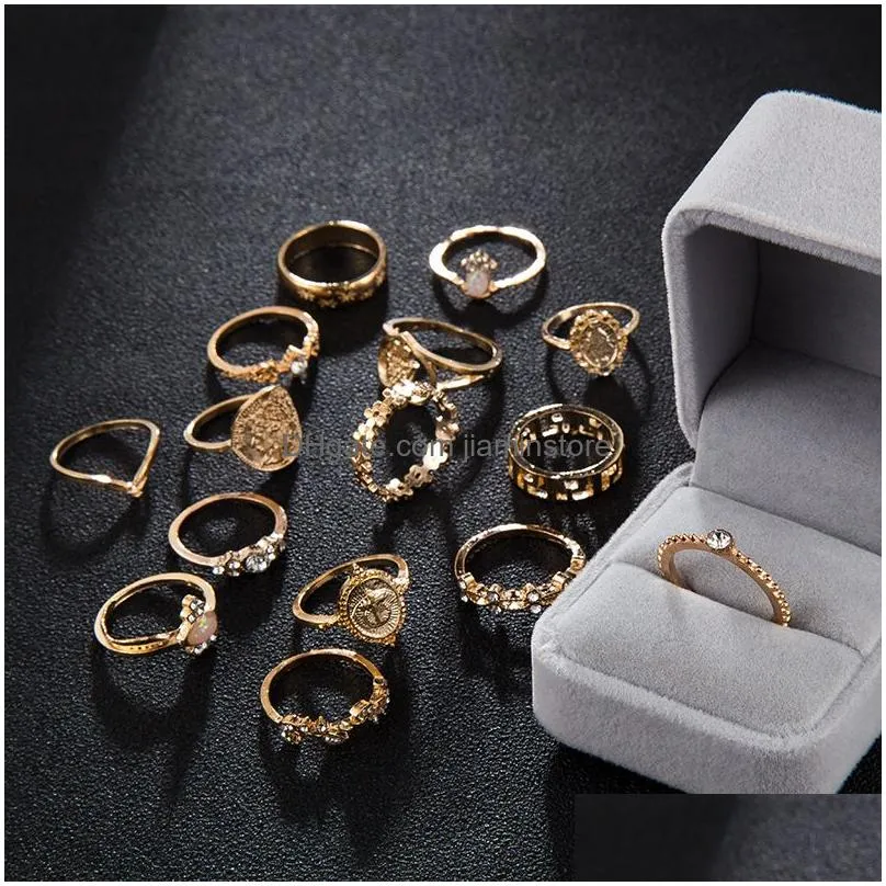 Cluster Rings Gold Hand Crown Ring Jewelry Sets Diamond Stacking Midi Rings For Women Fashion Drop Delivery Jewelry Ring Dhq0P