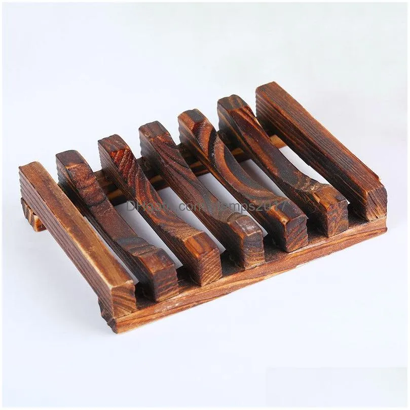 natural wooden carbonized soap dish bamboo tray holder storage soaps drain rack box container for bath shower plate bathroom