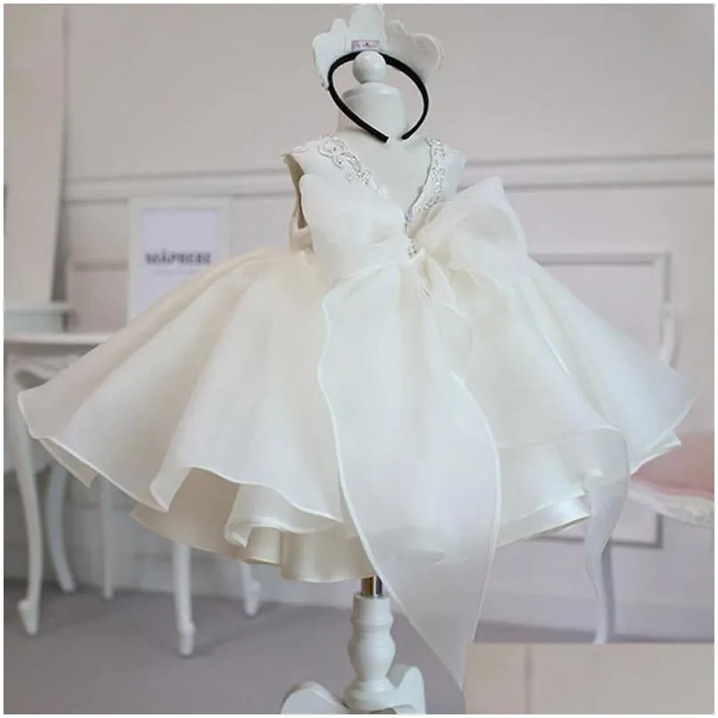 girl`s dresses baptism white ceremony dress girl beading 1st birthday baby elegant princess party christening vestidos