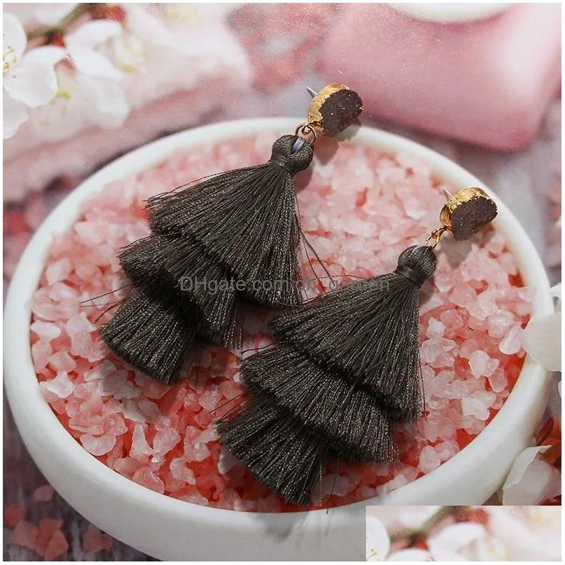 Dangle & Chandelier Colorf Layered Tassel Earrings Bohemiantiered Druzy Stud Dangle Drop Earring For Women Teen Girls Birth Dhgarden Dhuxg