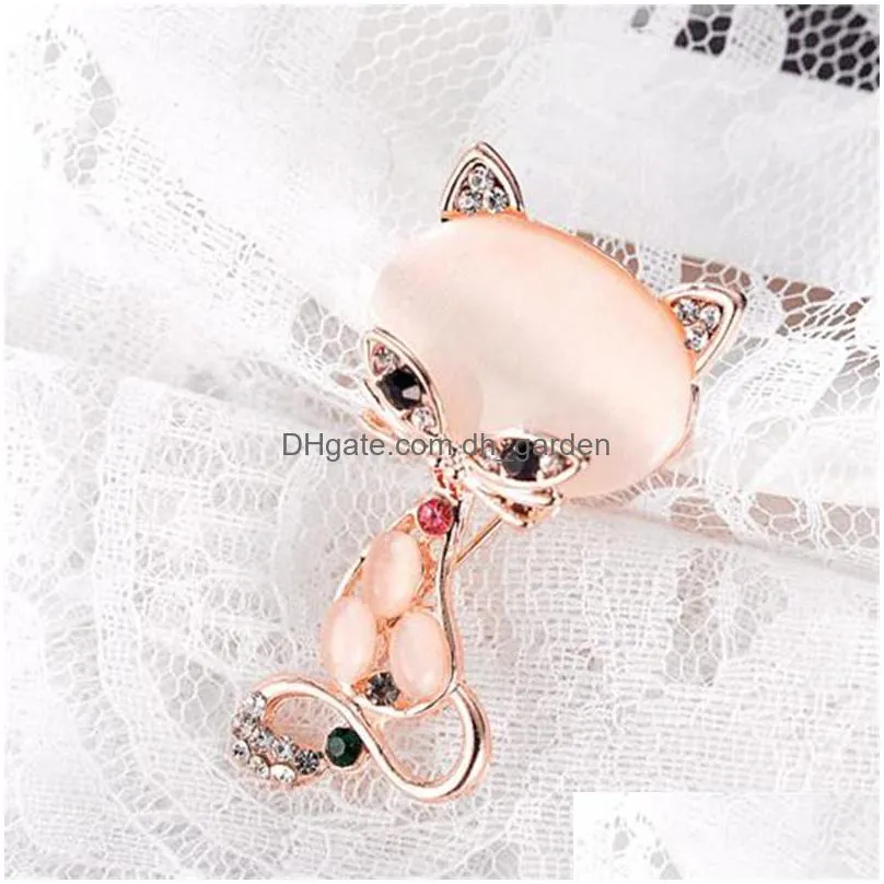Pins, Brooches Opal Stone Fox Brooch Pin For Women Men Suit Shirt Collar Rhinestone Cute Animal Brooches Elegant Jewelry Gi Dhgarden Dhonl
