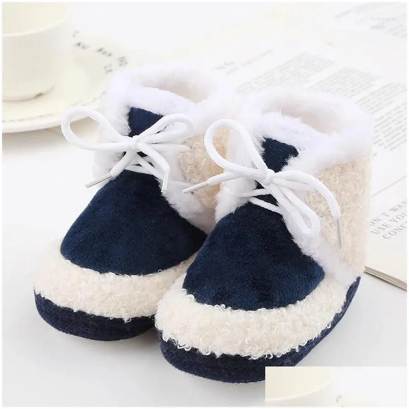 first walkers sceinret baby thickened plush boots infant tie-up non-slip soft sole flat shoes winter warm crib