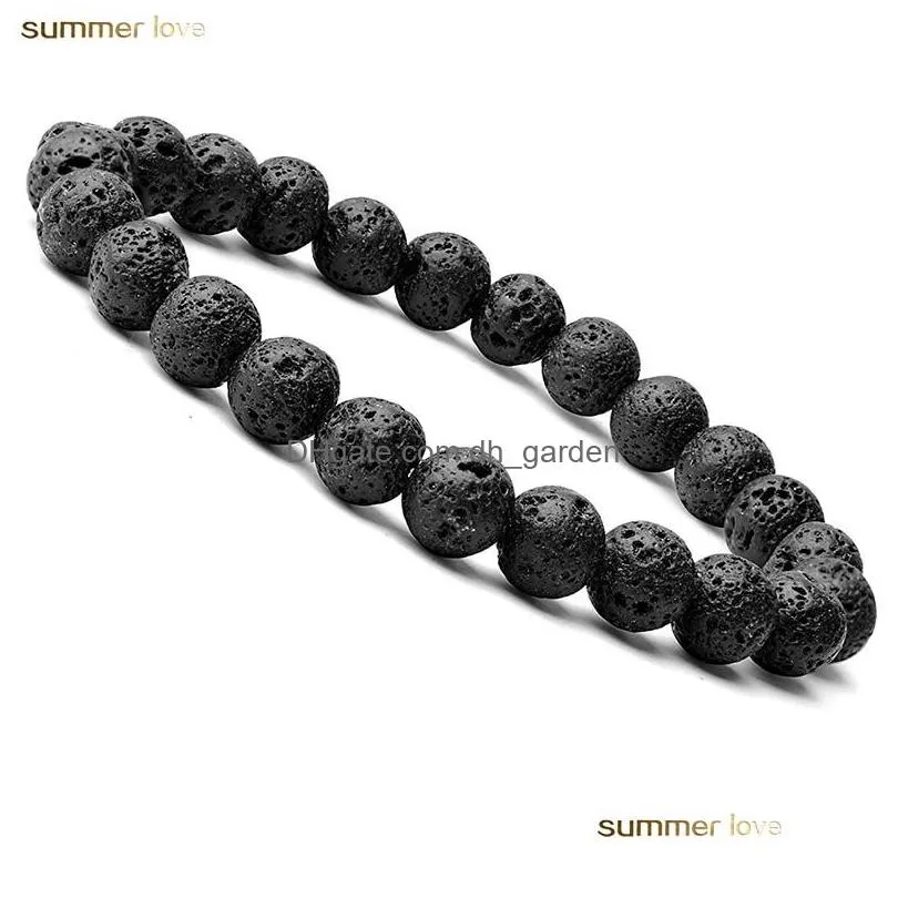 Beaded 8Mm Black Natural Lava Stone Bead Bracelet For Men Women Adjustable Oil Per Diffuser Healing Stretch Yoga Jewelry Drop Deliver Dh61B