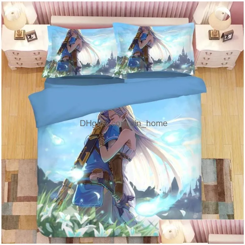 bedding sets legend of zelda fashion game 3d set angel with blue wings duvet cover colorful bedspreads cartoon kids 3pcs bedclothes