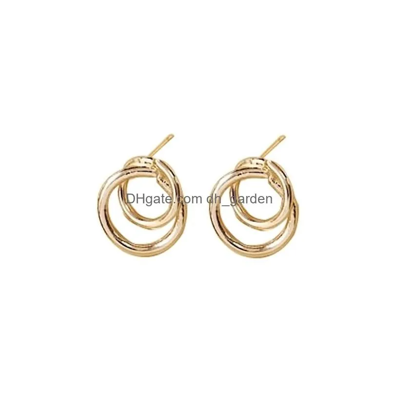 Hoop & Huggie New Arrival Geometric Double Round Stud Earring For Women Trendy Hoop Gold Sliver Plating Alloy Drop Jewelry Dhgarden Dh3U0
