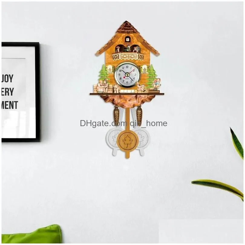 wall clocks creative retro cuckoo clock wooden handmade hanging bird call time bell watch timekeeping