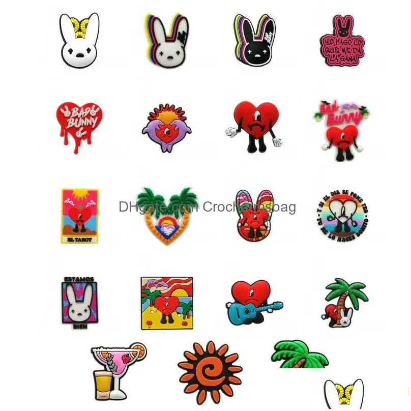 Shoe Parts & Accessories Moq 100Pcs New Bad Bunny Shape Clog Charm 2D Soft Pvc Jibz Shoe Parts Charms Accessories Trend Clog Buckles D Dhfcj