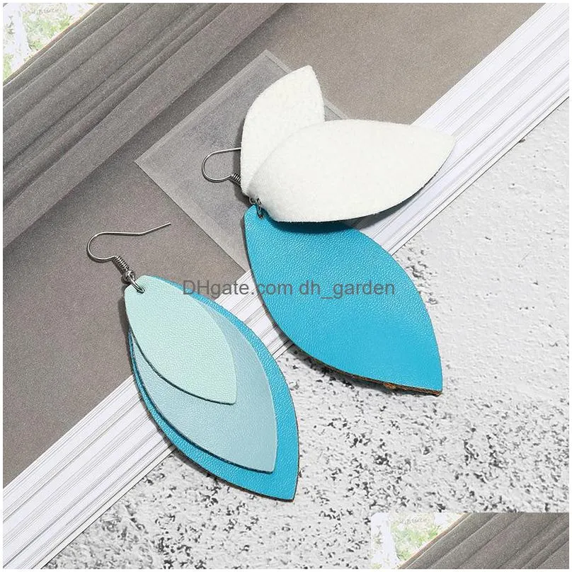 Dangle & Chandelier Fashion Three Layer Leaf Pu Leather Dnagle Earring For Women Unique Designer Colorf Sier Plated Hook Dr Dhgarden Dhmcs