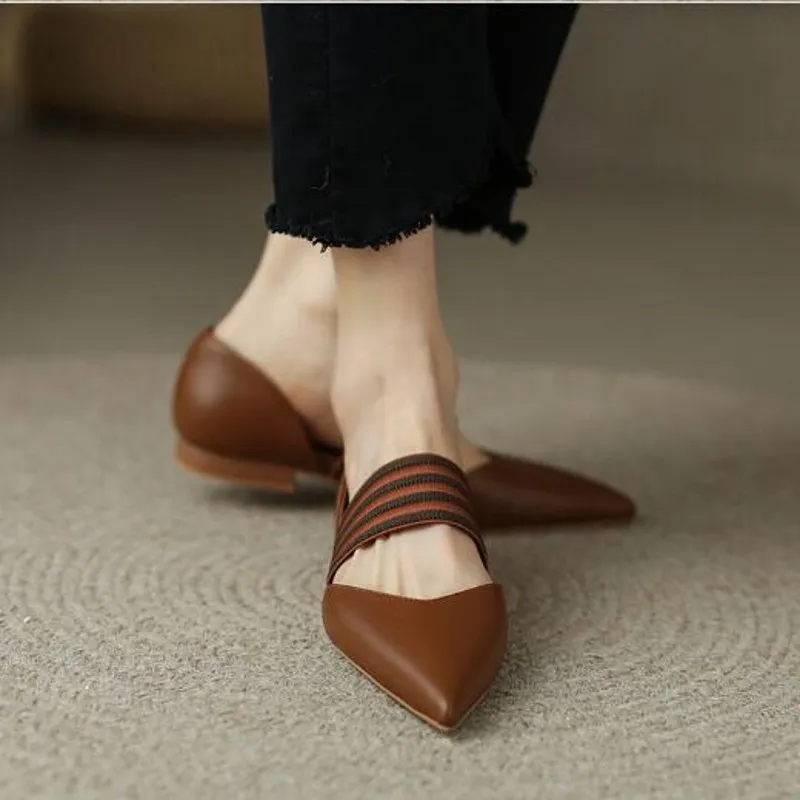 Brown Black Yellow Ballet Women Mary Jane Genuine Leather Fashion Dress Shoes for Female Spring Flats