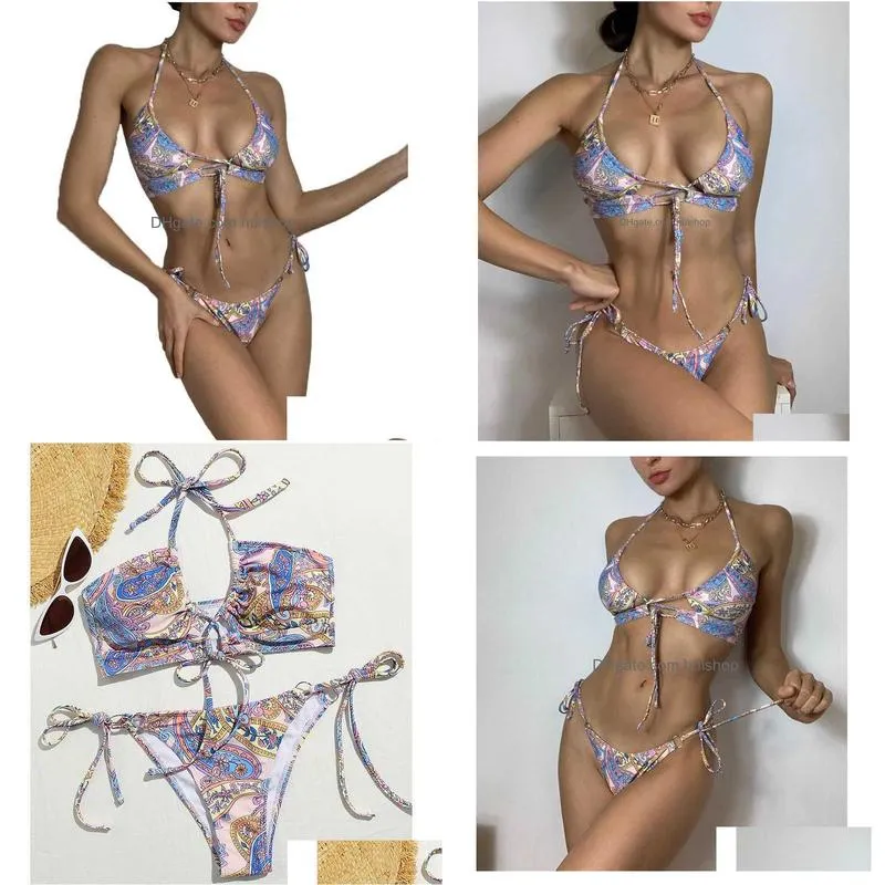 2020 sexy push up womens biquini thong brazilian bikini set flower swimwear p230530