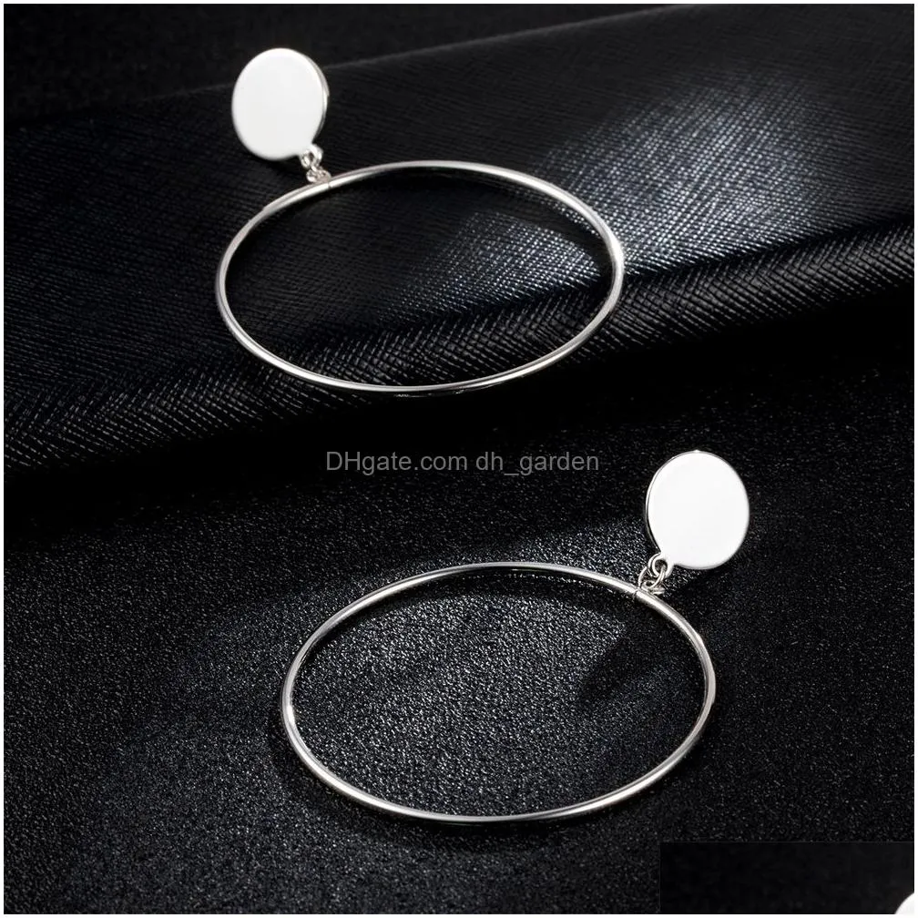 Dangle & Chandelier Europe America Style Simple Big Circle Dangle For Women Large Gold Sliver Color Geometric Drop Stud Earring Trend Dhdje