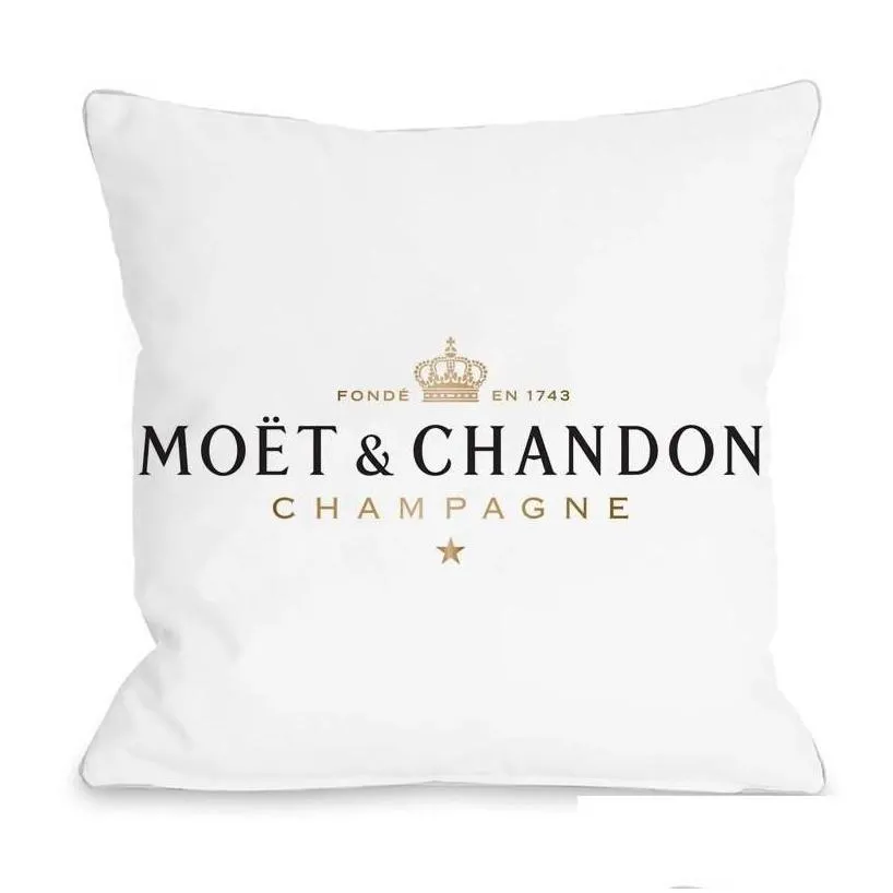 Cushion/Decorative Pillow Black Veet Print Moet Cushion Er Cotton Made Pillowcase Soft Case High Quality Printing Drop Delivery Home