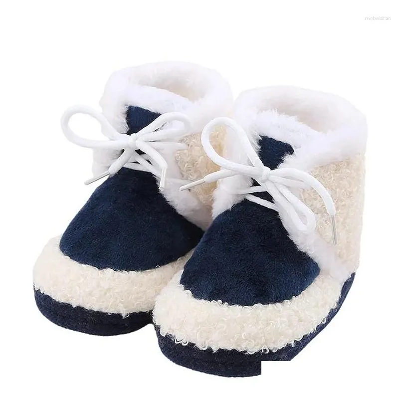 first walkers sceinret baby thickened plush boots infant tie-up non-slip soft sole flat shoes winter warm crib