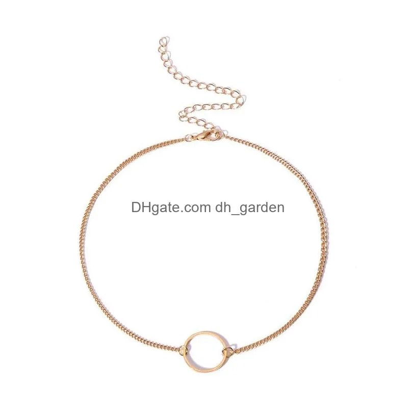 Pendant Necklaces 2Pcs/Set Gold Chain Circle Pendant Chokers Necklaces For Women Simple Copper Beaded Short Necklace Fashion Jewelry D Dh38J