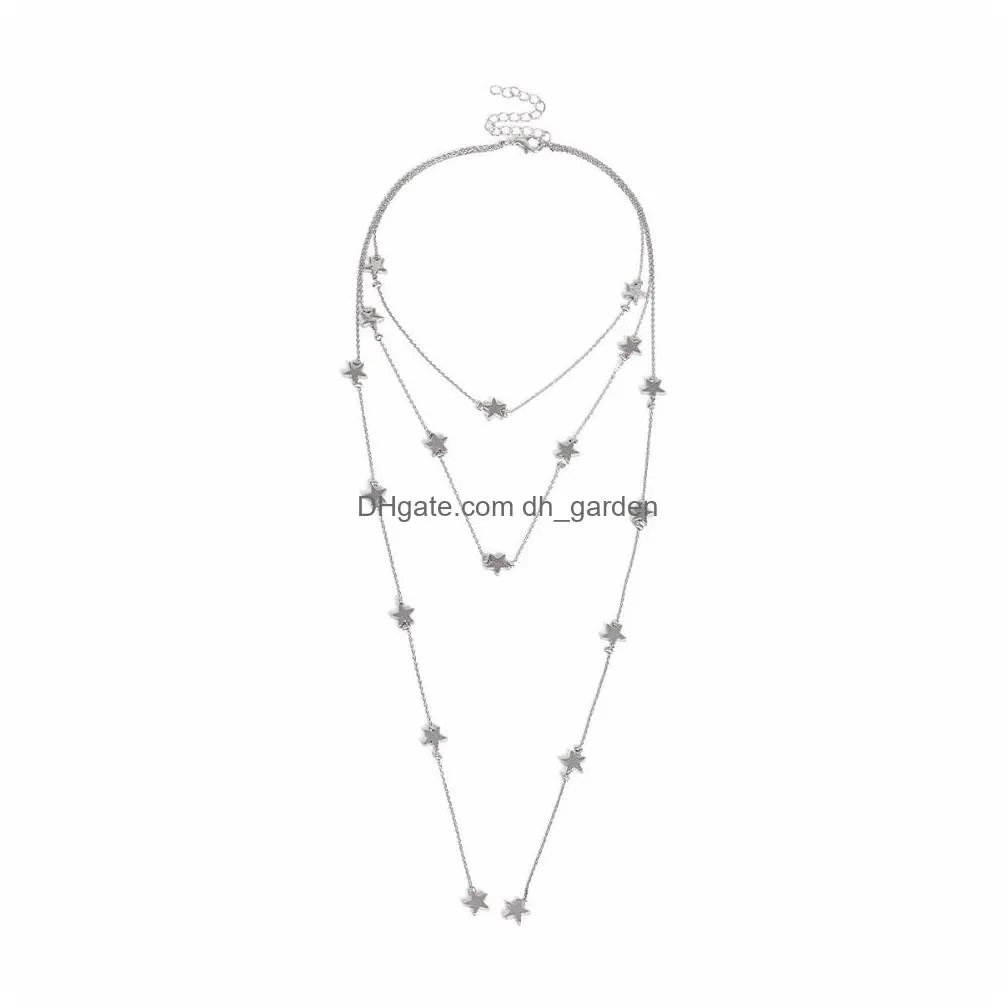 Pendant Necklaces New Fashion Boho Jewelry Mti Layer Fivepointed Star Pendant Choker Necklace Women Y Charm Statement Drop D Dhgarden Dhveu