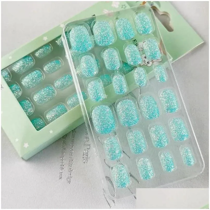 false nails 24pcs/set gel kids fake full cover press on nail tips finger decor wearable girls gifts