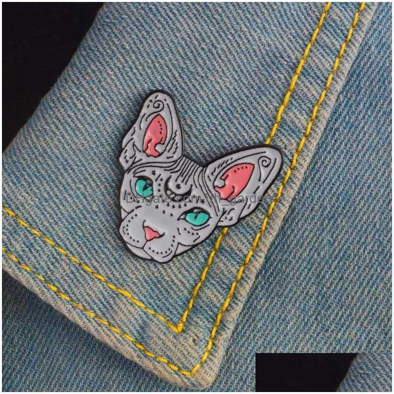 Pins, Brooches New Arrival Grey Alloy Cartoon Lynx Cat Brooch Shirt Denim Collar Animal Pin Brooches For Women Badge Backpa Dhgarden Dhjxp