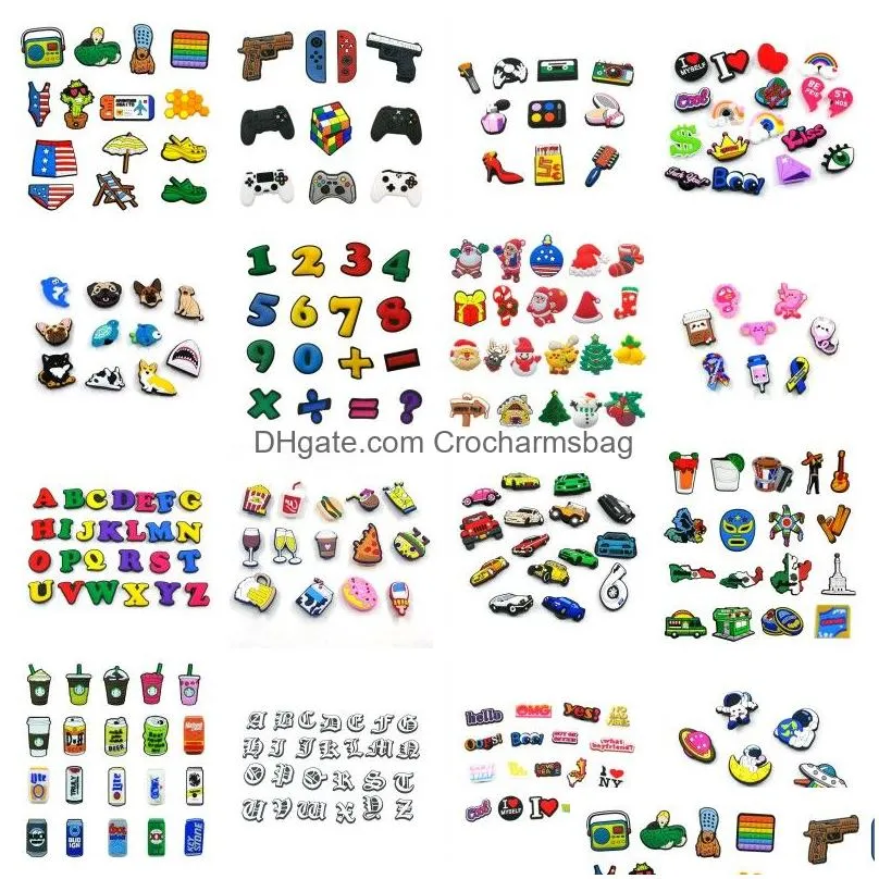 Shoe Parts & Accessories Wholesale Moq 500Pcs Various Styles Clog Shoe Charms 2D Plastic Decorations Accessories Clog Pins Shoes Buckl Dhtrp