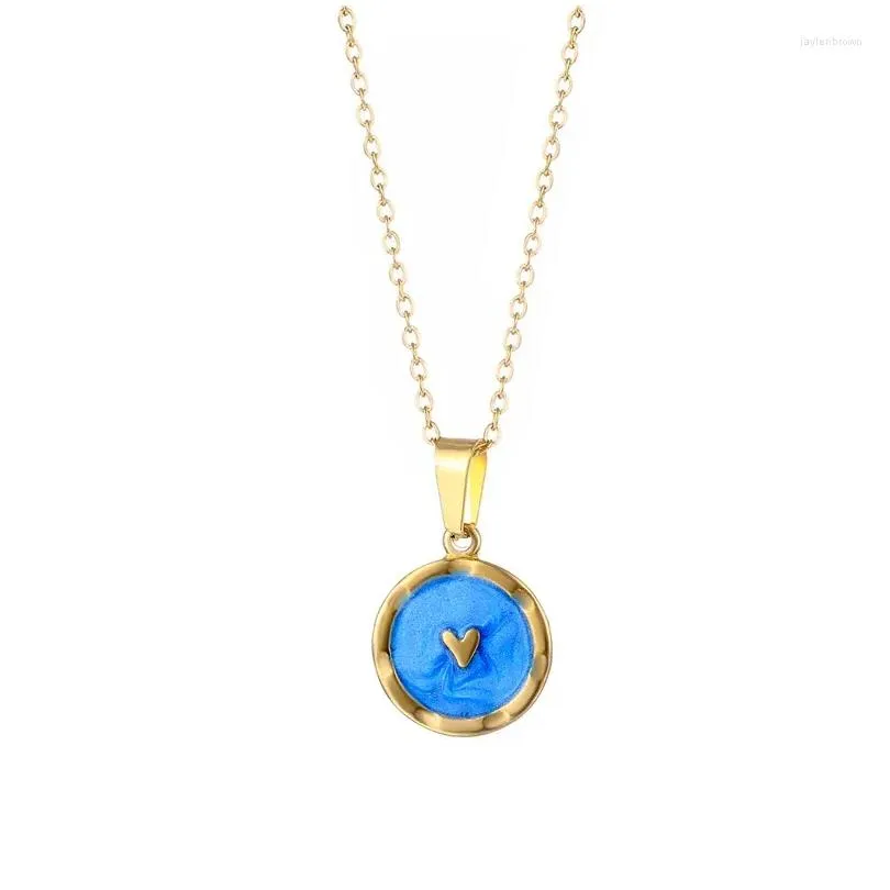 pendant necklaces sweet stainless steel chain classic blue stone necklace for women lady vintage jewelry daily party accessories gifts