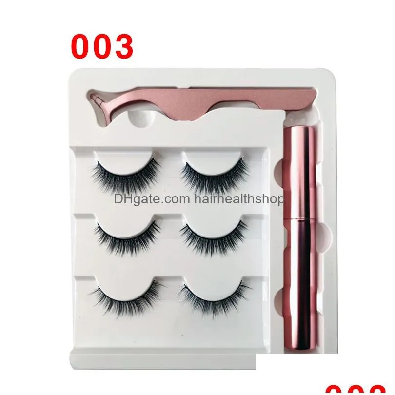 False Eyelashes 3 Pairs Magnetic Eyelashes False Lashes Addliquid Eyeliner Addtweezer Eye Makeup Set 3D Magnet Natural Reusable No Glu Dh4Kl